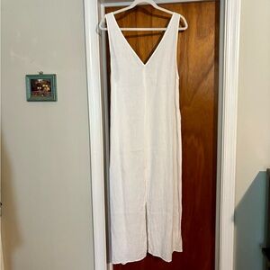 Reformation White Sleeveless V-Neck Linen Midi Dress